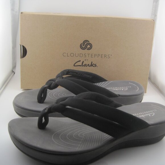 Cloudsteppers by Clarks Shoes - Clarks Womens Sz 8 Cloudsteppers Arla Kaylie Black Gray Flip Flops Sandals Slip